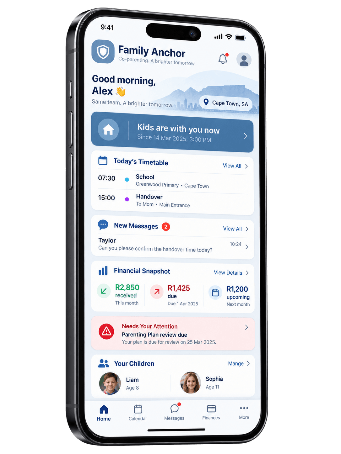 Family Anchor calendar and schedule on a Samsung phone